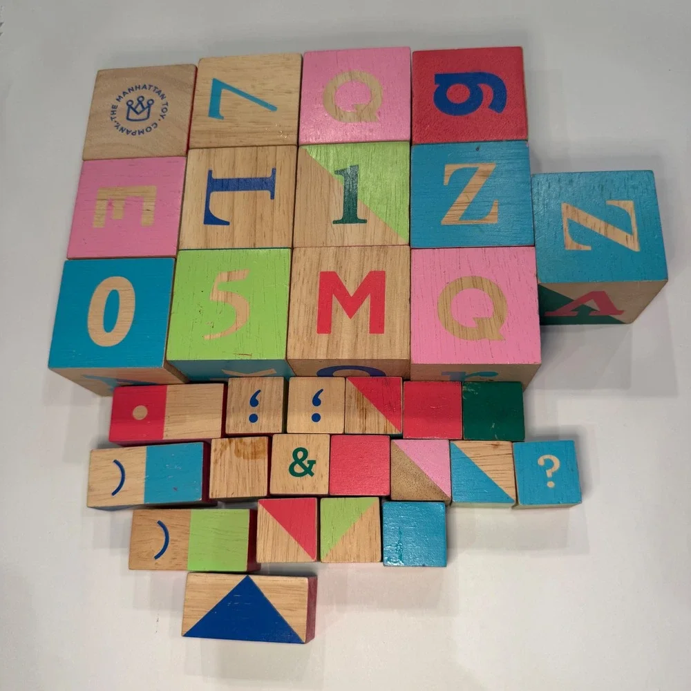 Manhattan Toy Company Wooden Alphabet Number Punctuation Blocks Set Multicolor